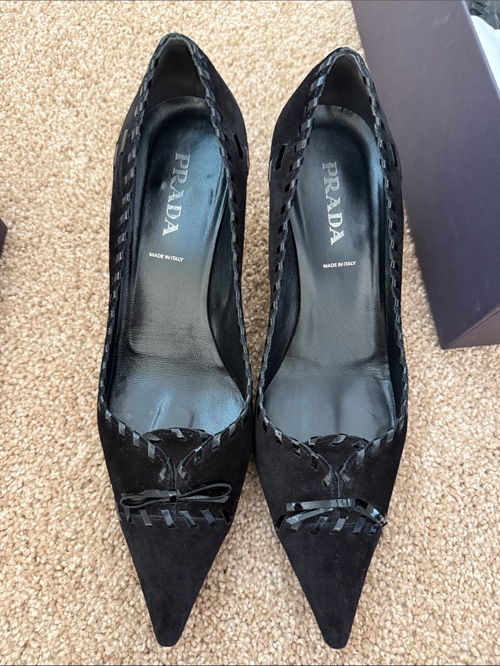 Prada Black Suede Pointed-Toe Kitten Heel Pumps - Picture 10 of 10